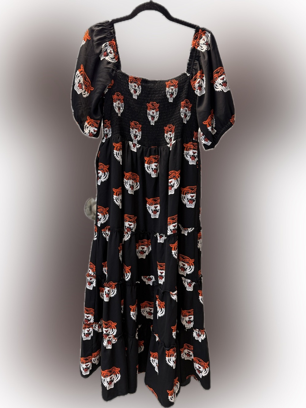 Dressed in LALA Black Dress with Orange and White Tiger Faces